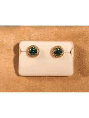 Green Moissenite Center With Moissenite Halo 10k Gold Over .925 SS Earrings